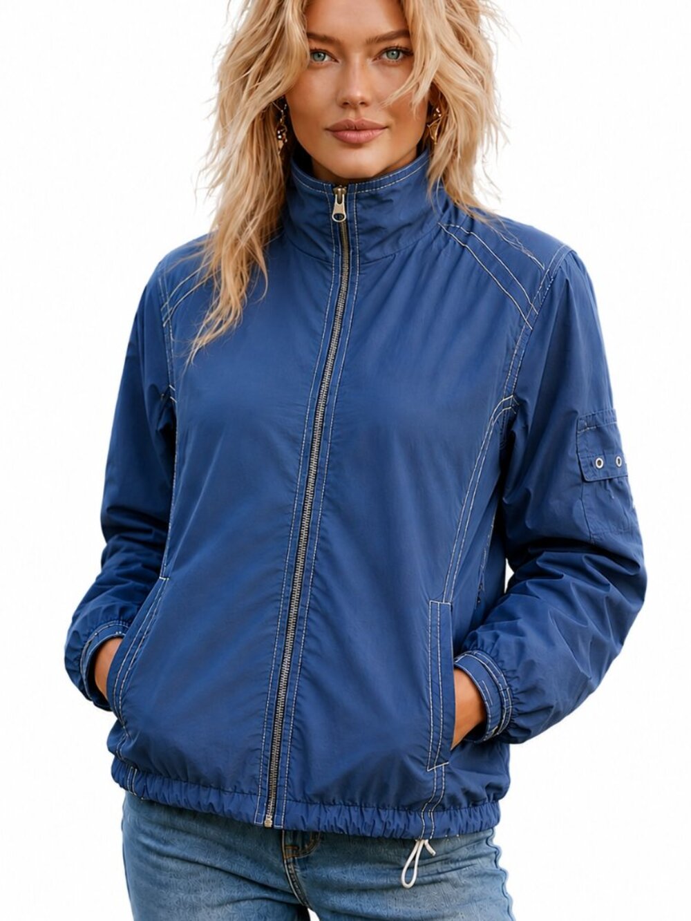 Cotton Oleg Cassini Sport spring jacket, classic navy w. contrast stitching